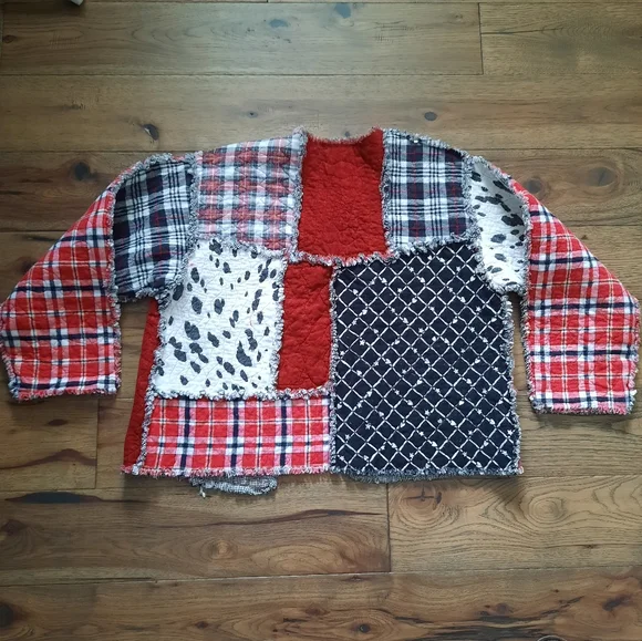 Patchwork Rag Quilt Upcycled Open Front Oversized Jacket - Picture 7 of 16